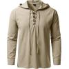 JEMITOP Men’s Pure Cotton Retro Style Lace Up Hooded Shirts for Renaissance Pirate Viking Medieval Costume