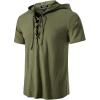 JEMITOP Men’s Cotton Vintage Hooded Design Short Sleeve Lace up Shirts for Renaissance Pirate Viking Medieval Costume(Army Green)