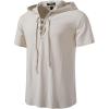 JEMITOP Men’s Cotton Vintage Hooded Design Short Sleeve Lace up Shirts for Renaissance Pirate Viking Medieval Costume(Beige)