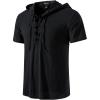 JEMITOP Men’s Cotton Vintage Hooded Design Short Sleeve Lace up Shirts for Renaissance Pirate Viking Medieval Costume(Black)