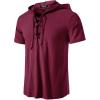 JEMITOP Men’s Cotton Vintage Hooded Design Short Sleeve Lace up Shirts for Renaissance Pirate Viking Medieval Costume(Burgundy)