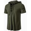 JEMITOP Men’s Cotton Vintage Hooded Design Short Sleeve Lace up Shirts for Renaissance Pirate Viking Medieval Costume(Dark Army Green)