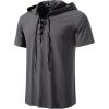 JEMITOP Men’s Cotton Vintage Hooded Design Short Sleeve Lace up Shirts for Renaissance Pirate Viking Medieval Costume(Grey)