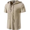 JEMITOP Men’s Cotton Vintage Hooded Design Short Sleeve Lace up Shirts for Renaissance Pirate Viking Medieval Costume(Khaki)