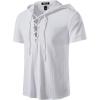 JEMITOP Men’s Cotton Vintage Hooded Design Short Sleeve Lace up Shirts for Renaissance Pirate Viking Medieval Costume(White)
