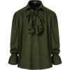 JEMITOP Mens Pirate Vampire Ruffle Shirt Elastic Cuff Poet Victorian Steampunk Renaissance Medieval Cosplay Costume(Army Green)