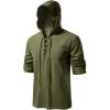 JEMITOP Men’s Pure Cotton Retro Style Lace Up Hooded Shirts for Renaissance Pirate Viking Medieval Costume(Army Green)