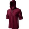 JEMITOP Men’s Pure Cotton Retro Style Lace Up Hooded Shirts for Renaissance Pirate Viking Medieval Costume(Burgundy)