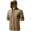 JEMITOP Men’s Pure Cotton Retro Style Lace Up Hooded Shirts for Renaissance Pirate Viking Medieval Costume(Dark Khaki)