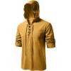 JEMITOP Men’s Pure Cotton Retro Style Lace Up Hooded Shirts for Renaissance Pirate Viking Medieval Costume(Yellow)