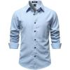 JEMITOP Mens Stretch Vintage Slim Fit Button Down Shirts Business Casual Long Sleeve Dress Shirt(Blue)