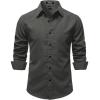 JEMITOP Mens Stretch Vintage Slim Fit Button Down Shirts Business Casual Long Sleeve Dress Shirt(Dark Grey)