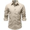 JEMITOP Mens Stretch Vintage Slim Fit Button Down Shirts Business Casual Long Sleeve Dress Shirt(Tan)