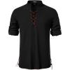 Men’s Cotton Long Sleeve Lace Up Vintage Shirts for Renaissance Pirate Viking Medieval Costume(Black)