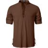 Men’s Cotton Long Sleeve Lace Up Vintage Shirts for Renaissance Pirate Viking Medieval Costume(Brown)