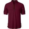 Men’s Cotton Long Sleeve Lace Up Vintage Shirts for Renaissance Pirate Viking Medieval Costume(Burgundy)