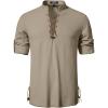 Men’s Cotton Long Sleeve Lace Up Vintage Shirts for Renaissance Pirate Viking Medieval Costume(Khaki)
