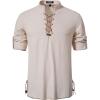 Men’s Cotton Long Sleeve Lace Up Vintage Shirts for Renaissance Pirate Viking Medieval Costume(Light Khaki)