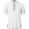 Men’s Cotton Long Sleeve Lace Up Vintage Shirts for Renaissance Pirate Viking Medieval Costume(White)