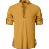Men’s Cotton Long Sleeve Lace Up Vintage Shirts for Renaissance Pirate Viking Medieval Costume(Yellow)