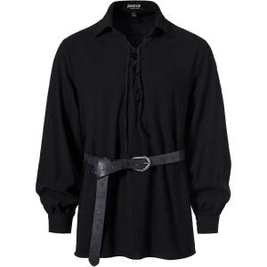 JEMITOP Men’s Cotton Lace Up Retro Design Shirts for Renaissance Pirate Viking Medieval Costume Without Belt(Black)