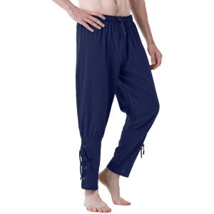 JEMITOP Men’s Pure Cotton Vintage Ankle Banded Pants for Renaissance Pirate Viking Medieval Costume(Dark Blue)
