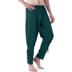 JEMITOP Men’s Pure Cotton Vintage Ankle Banded Pants for Renaissance Pirate Viking Medieval Costume(Dark Green)