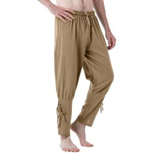 JEMITOP Men’s Pure Cotton Vintage Ankle Banded Pants for Renaissance Pirate Viking Medieval Costume(Dark Khaki)