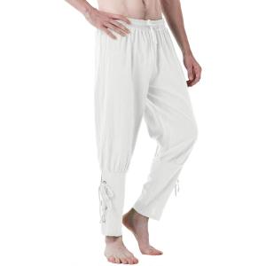 JEMITOP Men’s Pure Cotton Vintage Ankle Banded Pants for Renaissance Pirate Viking Medieval Costume(Ivory White)