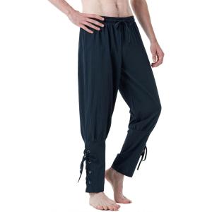 JEMITOP Men’s Pure Cotton Vintage Ankle Banded Pants for Renaissance Pirate Viking Medieval Costume(Navy Blue)