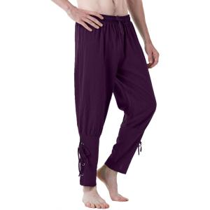 JEMITOP Men’s Pure Cotton Vintage Ankle Banded Pants for Renaissance Pirate Viking Medieval Costume(Purple)