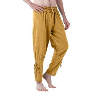JEMITOP Men’s Pure Cotton Vintage Ankle Banded Pants for Renaissance Pirate Viking Medieval Costume(Yellow)