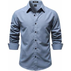 JEMITOP Mens Stretch Vintage Slim Fit Button Down Shirts Business Casual Long Sleeve Dress Shirt(Dusty Blue)