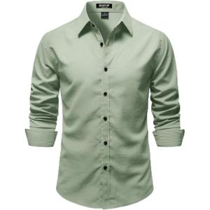 JEMITOP Mens Stretch Vintage Slim Fit Button Down Shirts Business Casual Long Sleeve Dress Shirt(Sage Green)