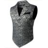 JEMITOP Men’s Vintage Gothic Steampunk Victorian Suit Vest Jacquard Slim Fit Sleeveless Waistcoat(Silver Blue Jacquard)