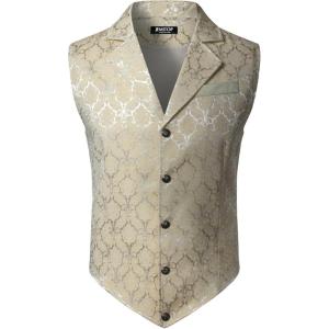 JEMITOP Men’s Vintage Gothic Steampunk Victorian Suit Vest Jacquard Slim Fit Sleeveless Waistcoat(Beige)