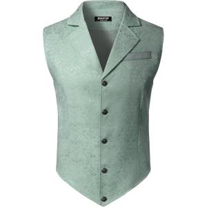 JEMITOP Men’s Vintage Gothic Steampunk Victorian Suit Vest Jacquard Slim Fit Sleeveless Waistcoat(Mint Green)