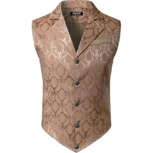 JEMITOP Men’s Vintage Gothic Steampunk Victorian Suit Vest Jacquard Slim Fit Sleeveless Waistcoat(Rose Gold)