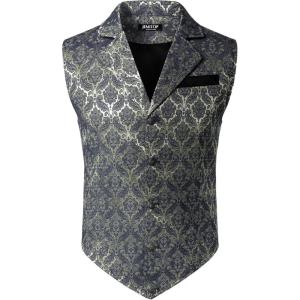 JEMITOP Men’s Vintage Gothic Steampunk Victorian Suit Vest Jacquard Slim Fit Sleeveless Waistcoat(Silver Blue Jacquard)