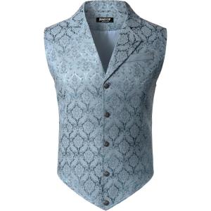 JEMITOP Men’s Vintage Gothic Steampunk Victorian Suit Vest Jacquard Slim Fit Sleeveless Waistcoat(Sky Blue)
