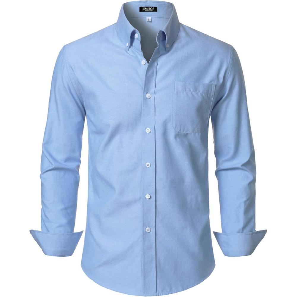 imageJEMITOP Mens Classic Lightweight Oxford Button Down Collar Shirts Business Casual Long Sleeve Dress Shirt with PocketBlue