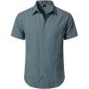 JEMITOP Mens Cuban Guayabera Shirt Casual Button Down Short Sleeve Shirts for Summer Cruise Beach Vacation(Denim Blue)