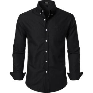 JEMITOP Men’s Classic Lightweight Oxford Button Down Collar Shirts Business Casual Long Sleeve Dress Shirt with Pocket(Black)