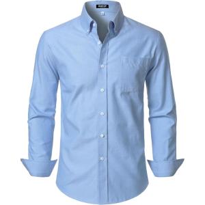 JEMITOP Men’s Classic Lightweight Oxford Button Down Collar Shirts Business Casual Long Sleeve Dress Shirt with Pocket(Blue)