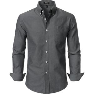 JEMITOP Men’s Classic Lightweight Oxford Button Down Collar Shirts Business Casual Long Sleeve Dress Shirt with Pocket(Dark Grey)