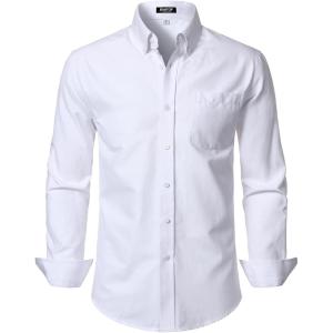 JEMITOP Men’s Classic Lightweight Oxford Button Down Collar Shirts Business Casual Long Sleeve Dress Shirt with Pocket(White)