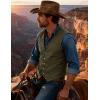 JEMITOP Men’s Retro Western Cowboy Vest Faux Suede Leather Snap Waistcoat Slim Fit Casual Wedding Vests with Pockets(Army Green)