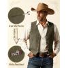 JEMITOP Men’s Retro Western Cowboy Vest Faux Suede Leather Snap Waistcoat Slim Fit Casual Wedding Vests with Pockets(Army Green)