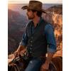 JEMITOP Men’s Retro Western Cowboy Vest Faux Suede Leather Snap Waistcoat Slim Fit Casual Wedding Vests with Pockets(Black)