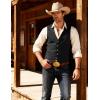 JEMITOP Men’s Retro Western Cowboy Vest Faux Suede Leather Snap Waistcoat Slim Fit Casual Wedding Vests with Pockets(Black)